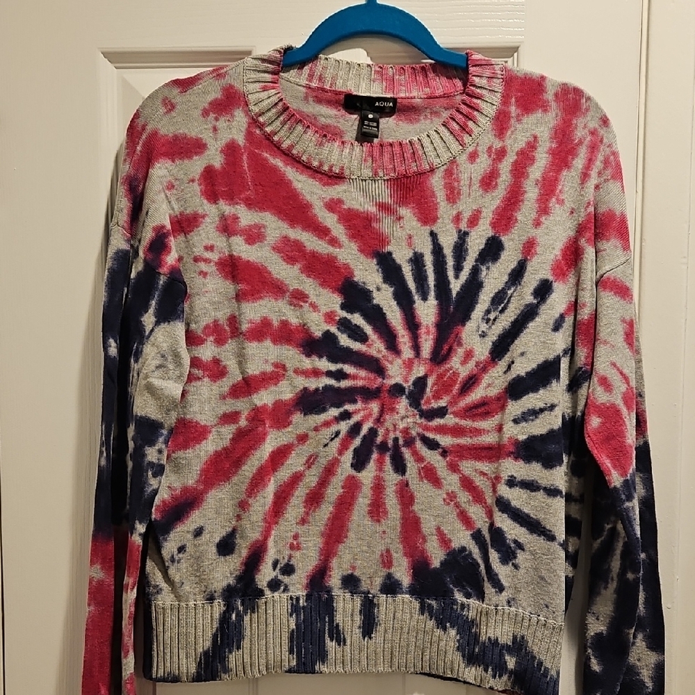 Aqua Spiral Tie-Dye Sweater - Pink and Navy